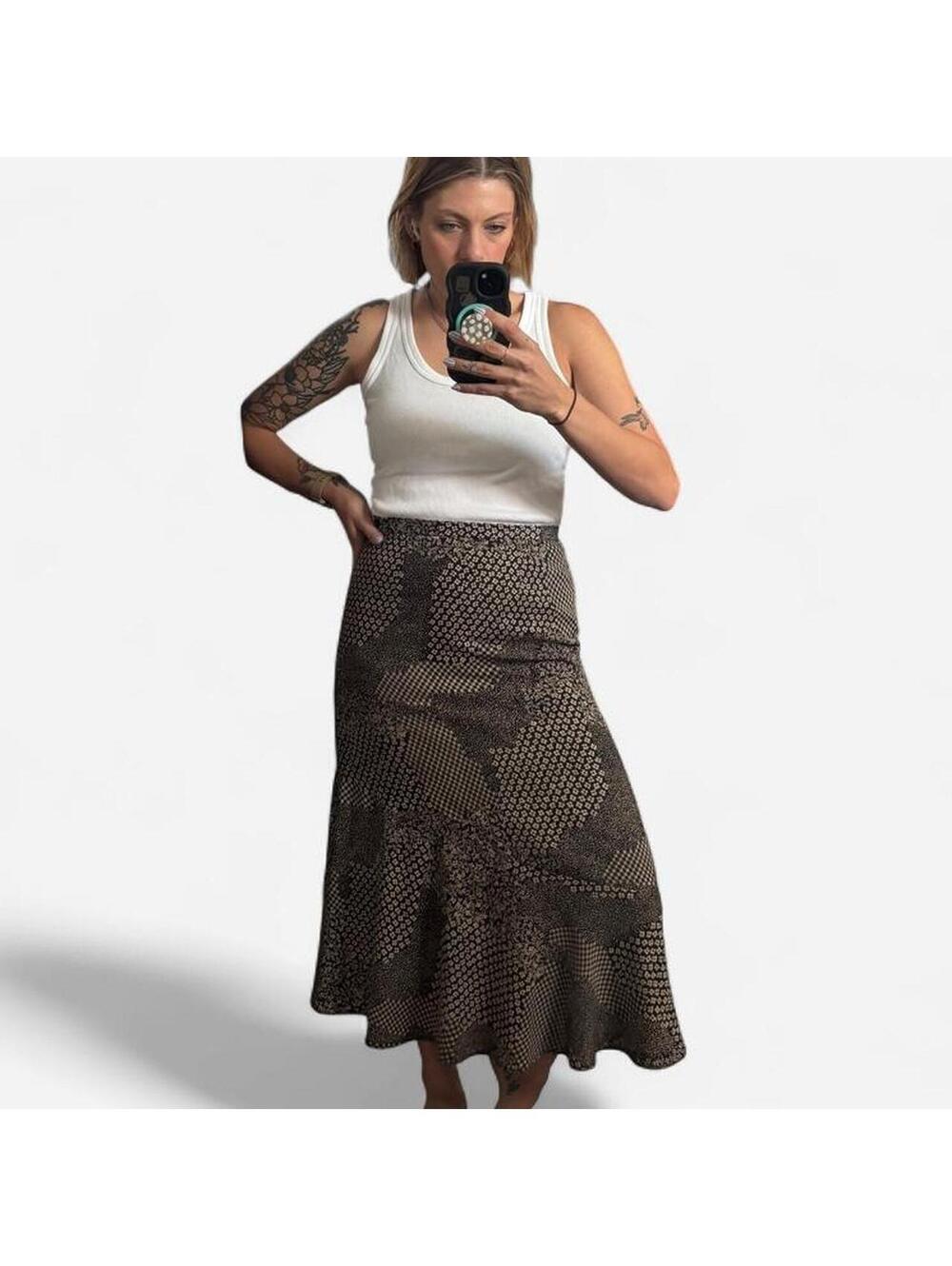 Vintage Black & Brown Floral Midi Skirt